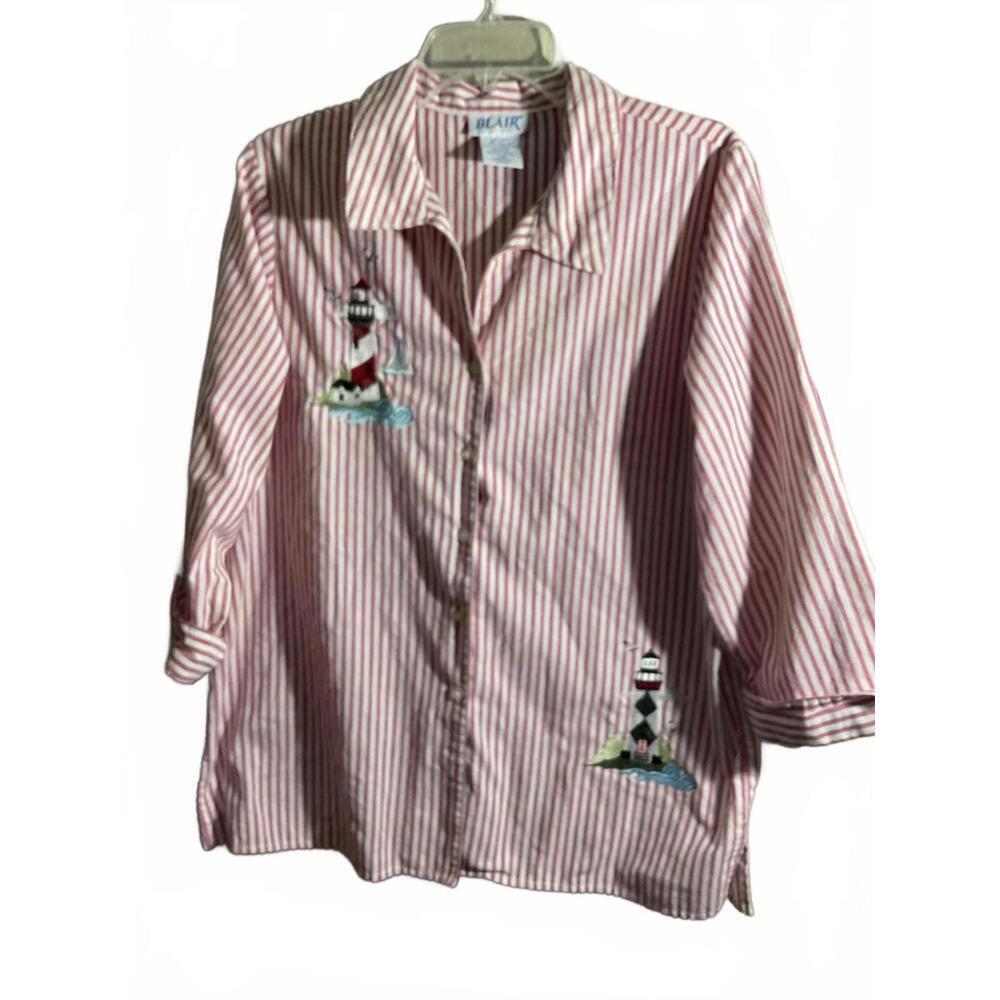 Blair Striped Lighthouse Embroidered Shirt large